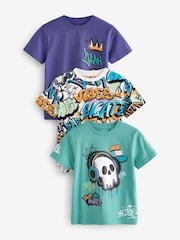 Purple/Green Regular Fit Graphic Short Sleeve 100% Cotton T-Shirts 3 Pack (3-16yrs) - Image 1 of 7