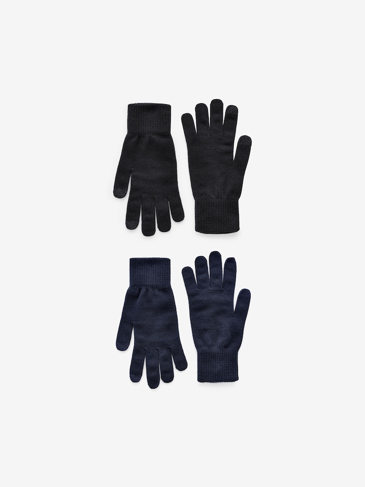 Black/Navy Blue Knitted Gloves 2 Pack - Image 1 of 4