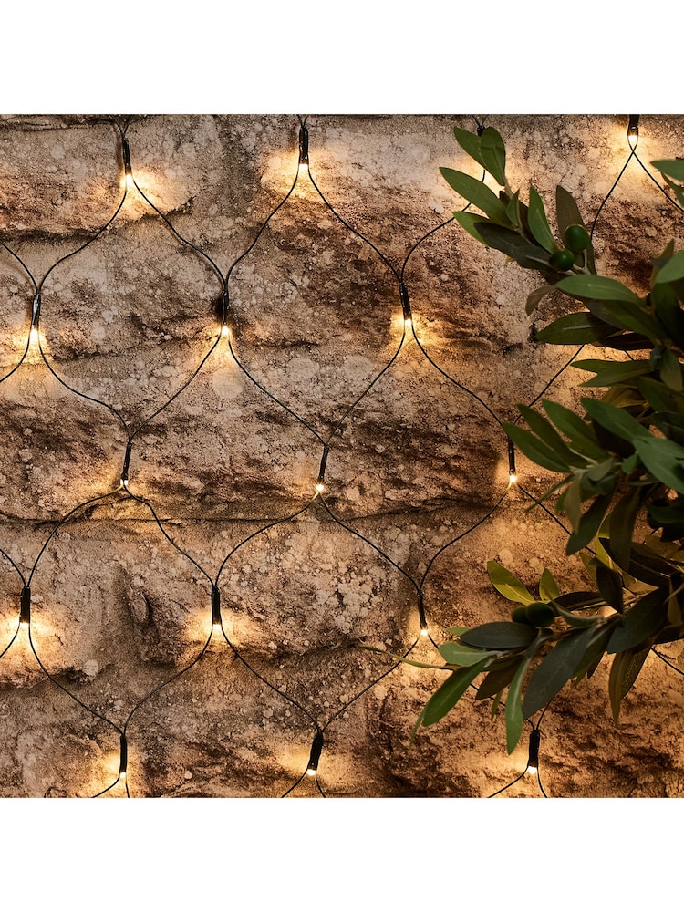Lights4fun Warm White 100 LED Outdoor Solar Net Light USB Rechargeable - Image 1 of 2
