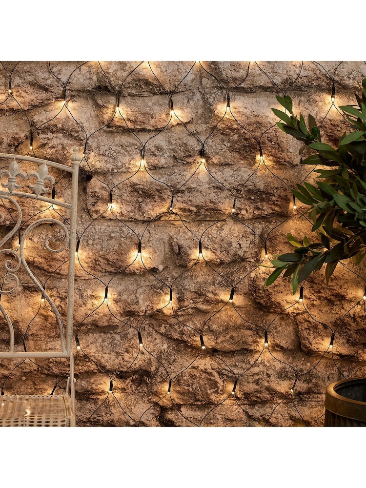 Lights4fun Warm White 100 LED Outdoor Solar Net Light USB Rechargeable - Image 2 of 2