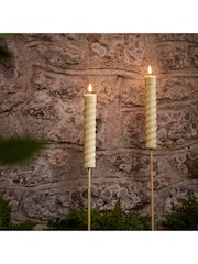 Lights4fun Ivory Set of 2 Solar TruGlow Outdoor LED Candle Tiki Torches - Image 1 of 2