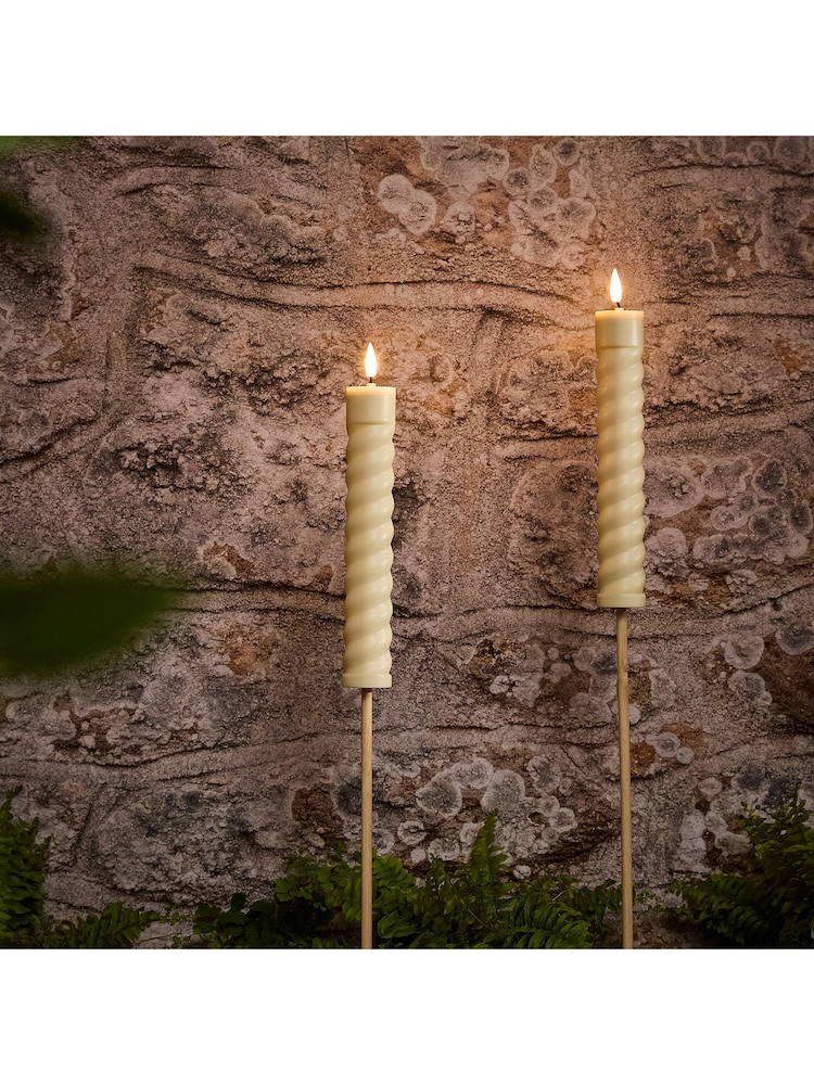 Lights4fun Ivory Set of 2 Solar TruGlow Outdoor LED Candle Tiki Torches - Image 1 of 2