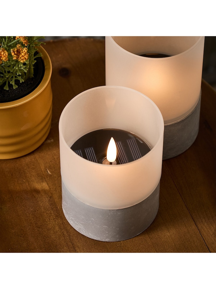 Lights4fun Set of 2 Clear Solar TruGlow Frosted Glass Outdoor LED Candles - Image 2 of 2