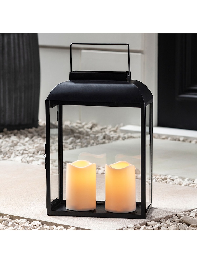 Lights4fun Black Large Metal Battery Outdoor Lantern - Image 1 of 3