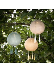 Lights4fun Set of 3 Pastel Lucena Tassel Hanging Outdoor Solar Lanterns - Image 1 of 1