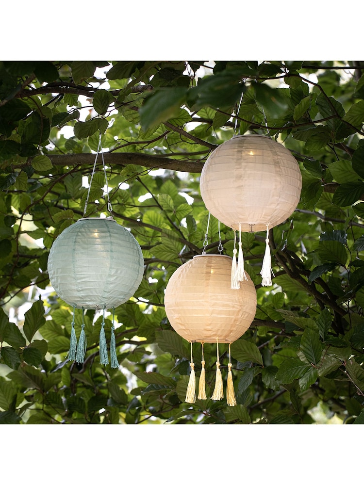 Lights4fun Set of 3 Pastel Lucena Tassel Hanging Outdoor Solar Lanterns - Image 1 of 1