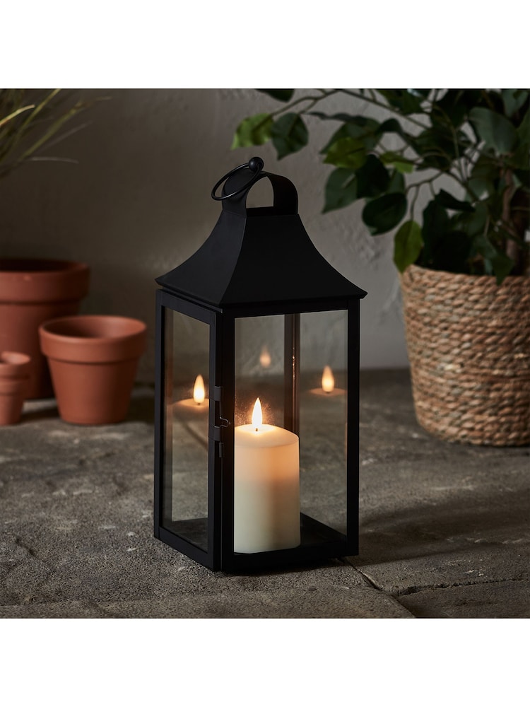 Lights4fun Black 34cm Albury Garden Outdoor Lantern with TruGlow Candle - Image 1 of 3
