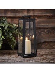 Lights4fun Black Set of 2 Metal Outdoor Solar Lanterns with TruGlow LED Candles - Image 1 of 3