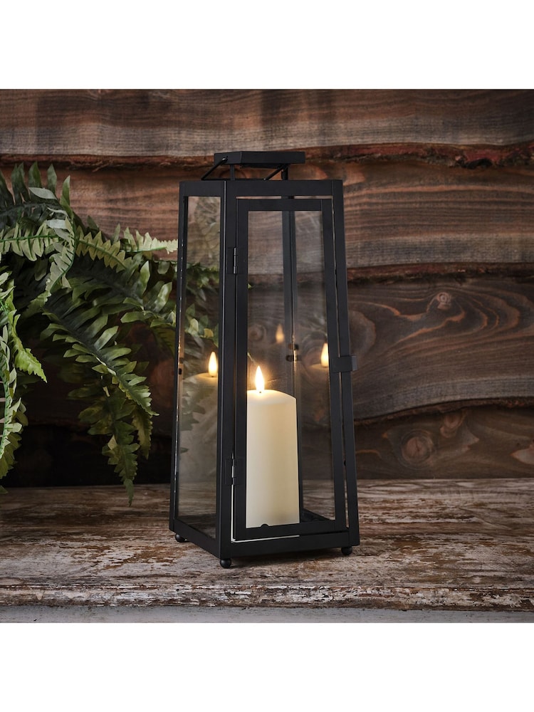 Lights4fun Black Set of 2 Metal Outdoor Solar Lanterns with TruGlow LED Candles - Image 1 of 3