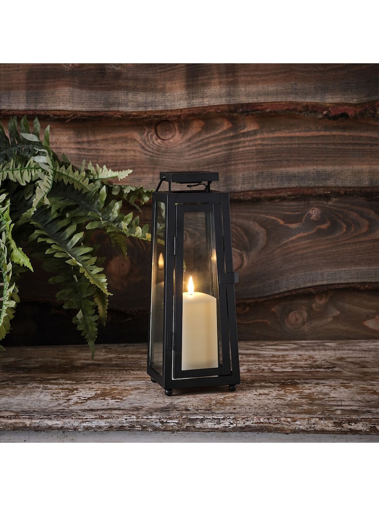 Lights4fun Black Set of 2 Metal Outdoor Solar Lanterns with TruGlow LED Candles - Image 2 of 3