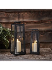 Lights4fun Black Set of 2 Metal Outdoor Solar Lanterns with TruGlow LED Candles - Image 3 of 3
