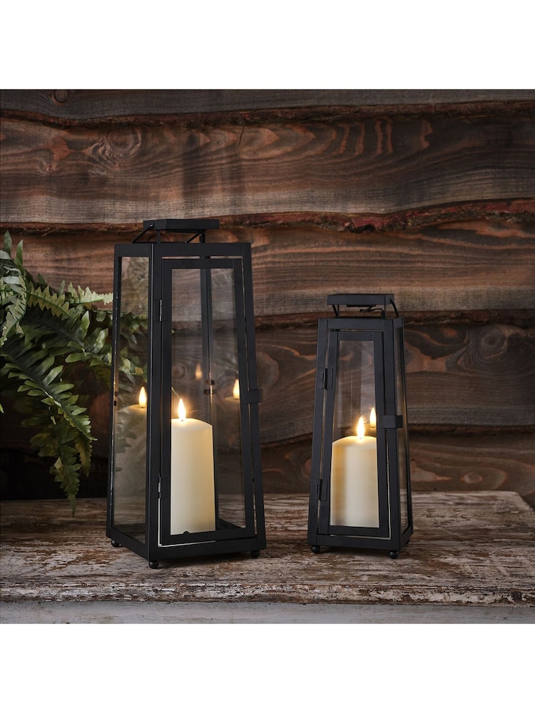 Lights4fun Black Set of 2 Metal Outdoor Solar Lanterns with TruGlow LED Candles - Image 3 of 3