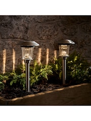 Lights4fun Stainless Steel Set of 2 Outdoor Solar Stake Lights - Image 1 of 2