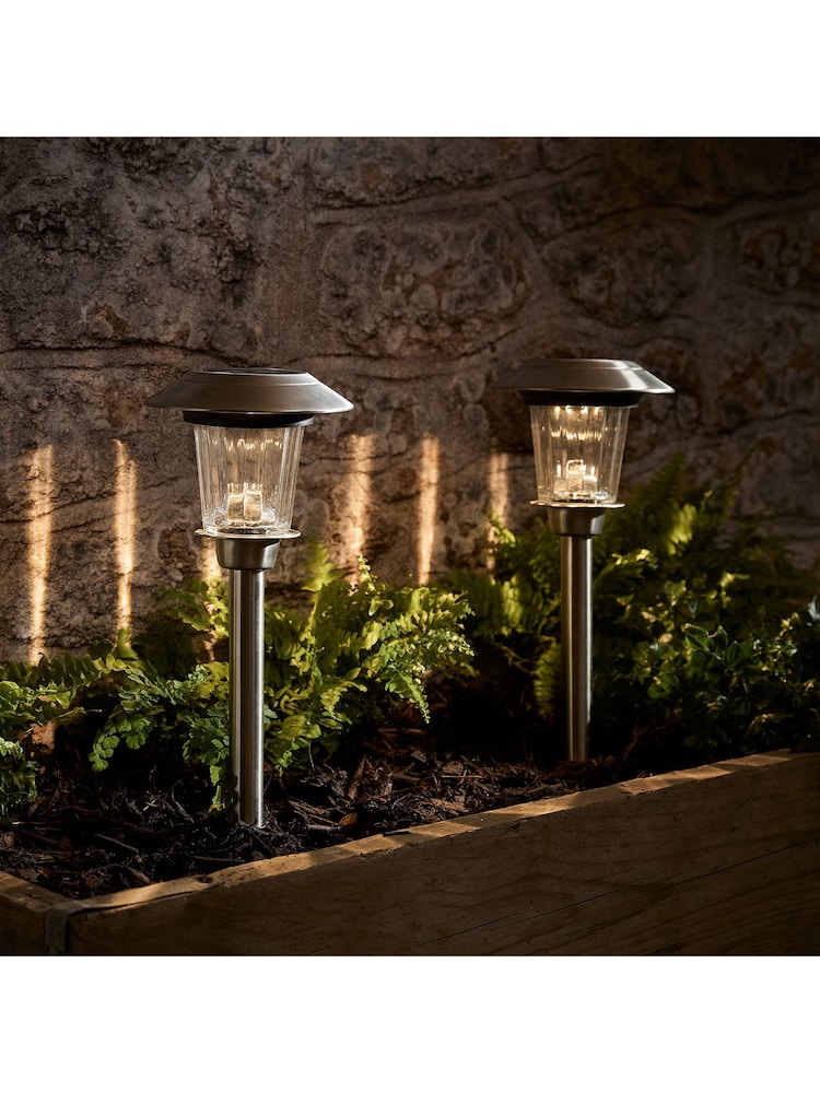 Lights4fun Stainless Steel Set of 2 Outdoor Solar Stake Lights - Image 1 of 2 Lights4fun Stainless Steel Set of 2 Outdoor Solar Stake Lights - Image 1 of 2