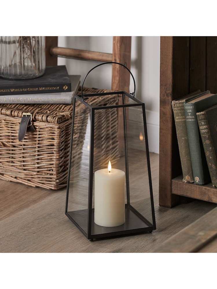Lights4fun Black Large Minimal Lantern with TruGlow Candle - Image 1 of 2