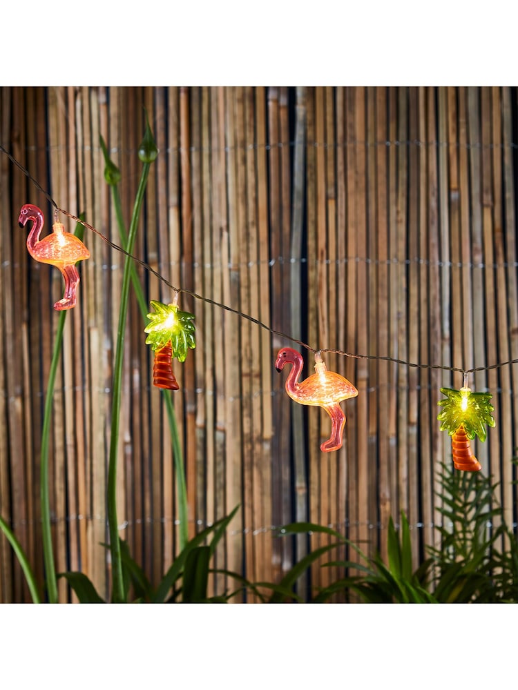 Lights4fun Multi Outdoor 10 LED Flamingo & Palm Tree Battery Fairy Lights - Image 2 of 2
