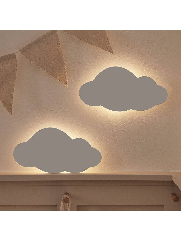 Lights4fun White Set of 2 Clouds Wall Lights with Rechargeable Backlit Unit - Image 1 of 3