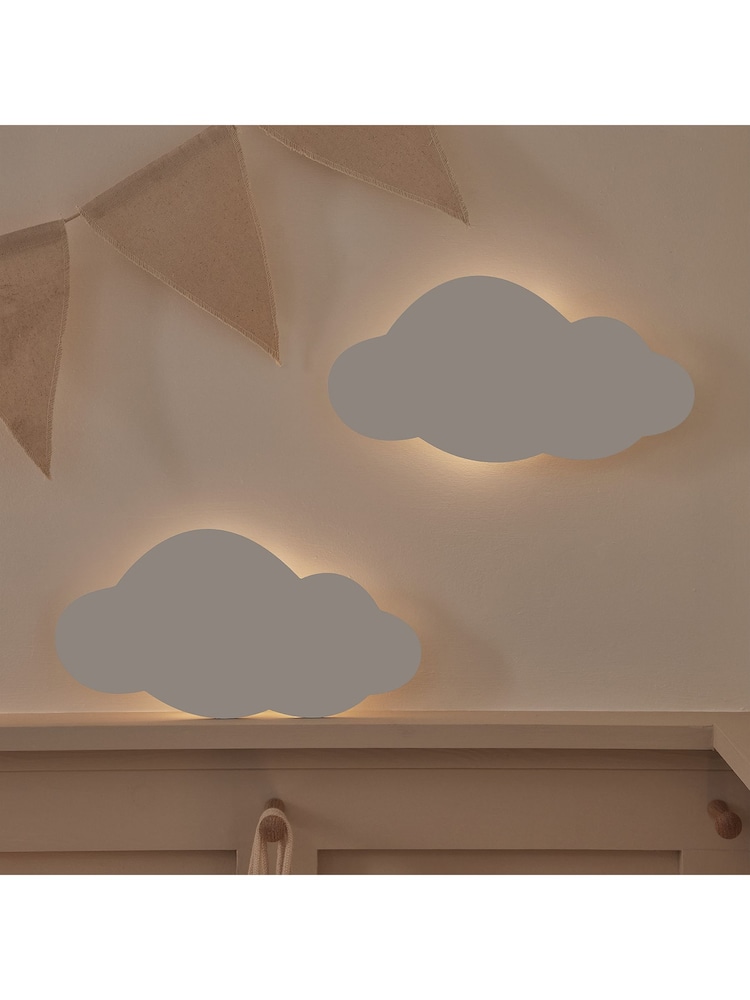 Lights4fun White Set of 2 Clouds Wall Lights with Rechargeable Backlit Unit - Image 2 of 3