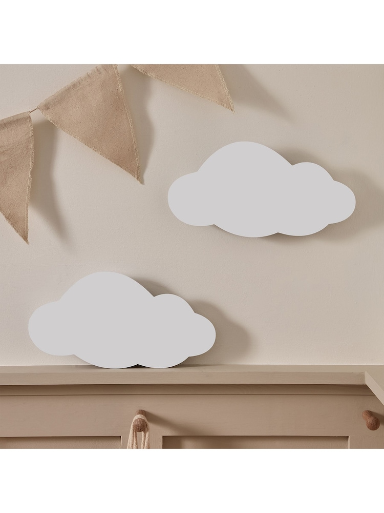 Lights4fun White Set of 2 Clouds Wall Lights with Rechargeable Backlit Unit - Image 3 of 3