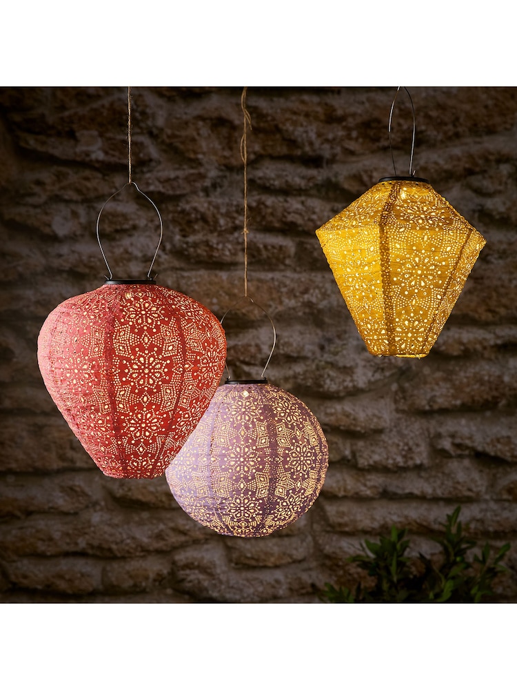 Lights4fun Set of 3 Tyvek Outdoor Solar Hanging Lanterns - Image 1 of 1