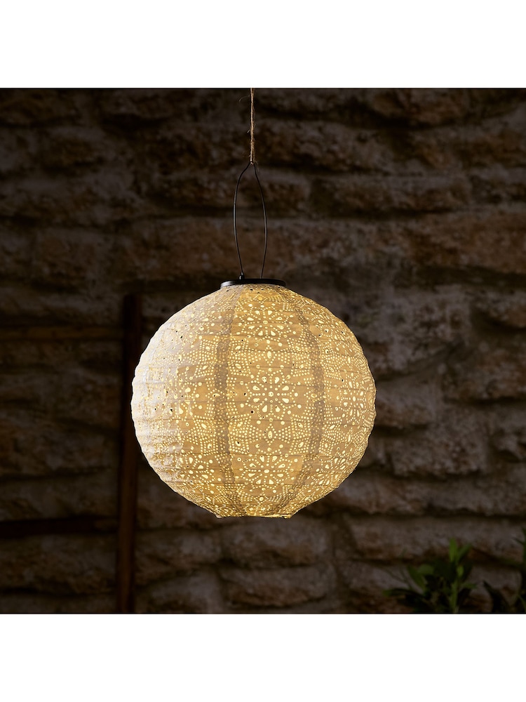 Lights4fun White 30cm Tyvek Solar Outdoor Hanging Lantern - Image 1 of 1