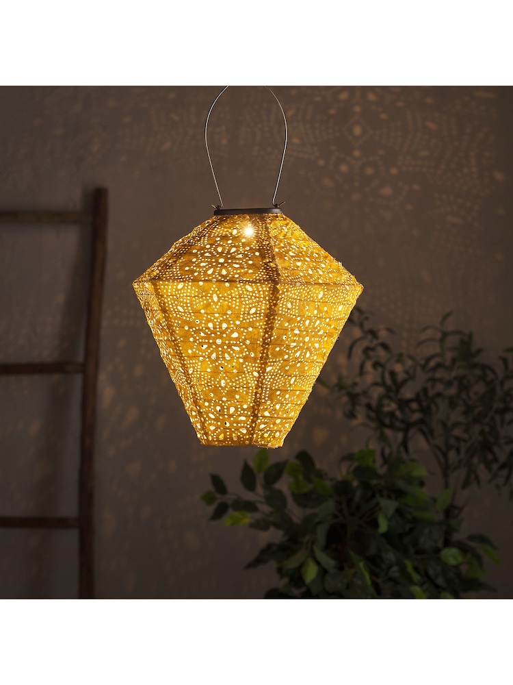 Lights4fun Yellow Tyvek Moroccan Hanging Outdoor Solar Lantern - Image 1 of 1