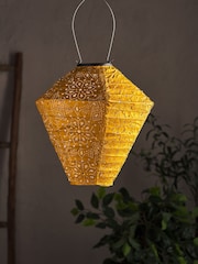 Lights4fun Yellow Tyvek Moroccan Hanging Outdoor Solar Lantern - Image 2 of 2