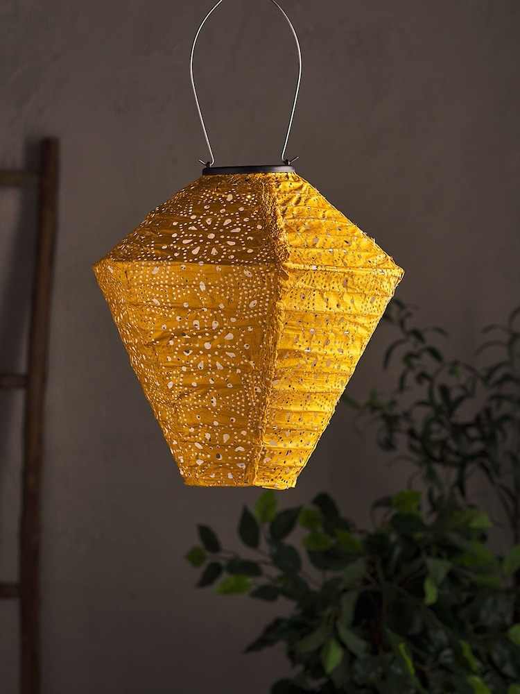 Lights4fun Yellow Tyvek Moroccan Hanging Outdoor Solar Lantern - Image 2 of 2 Lights4fun Yellow Tyvek Moroccan Hanging Outdoor Solar Lantern - Image 2 of 2