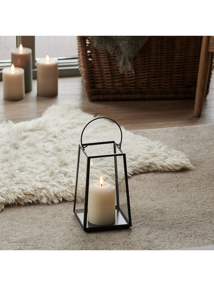 Lights4fun Black Minimal Lantern with TruGlow Candle Lantern - Image 1 of 2