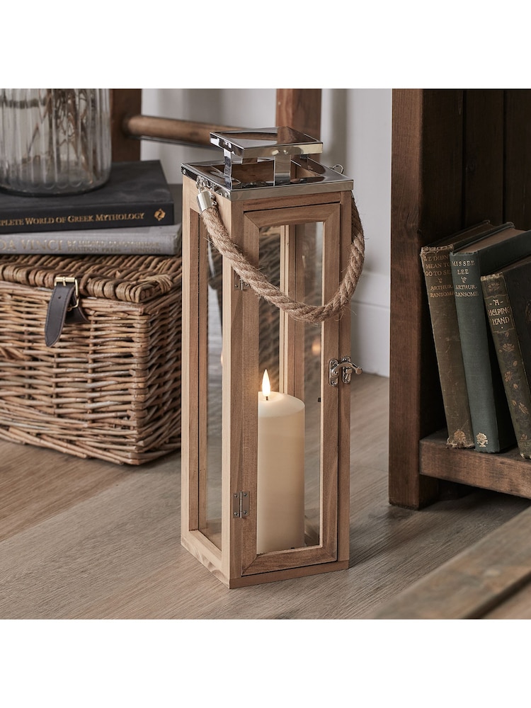 Lights4fun Natural Wood Large TruGlow Salcombe Lantern - Image 1 of 1
