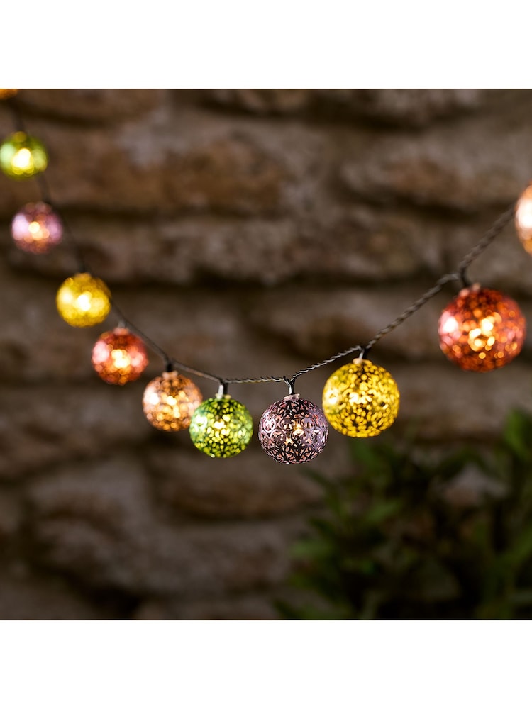 Lights4fun 20 Solar USB Moroccan Metal Orb Outdoor LED String Lights - Image 1 of 2