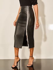 Lipsy Black Faux Leather Diamante Tassle Midi Skirt - Image 1 of 4