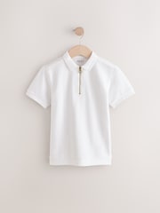 White Textured Short Sleeve Quarter Zip Polo Shirt (3-16yrs) - Image 1 of 5