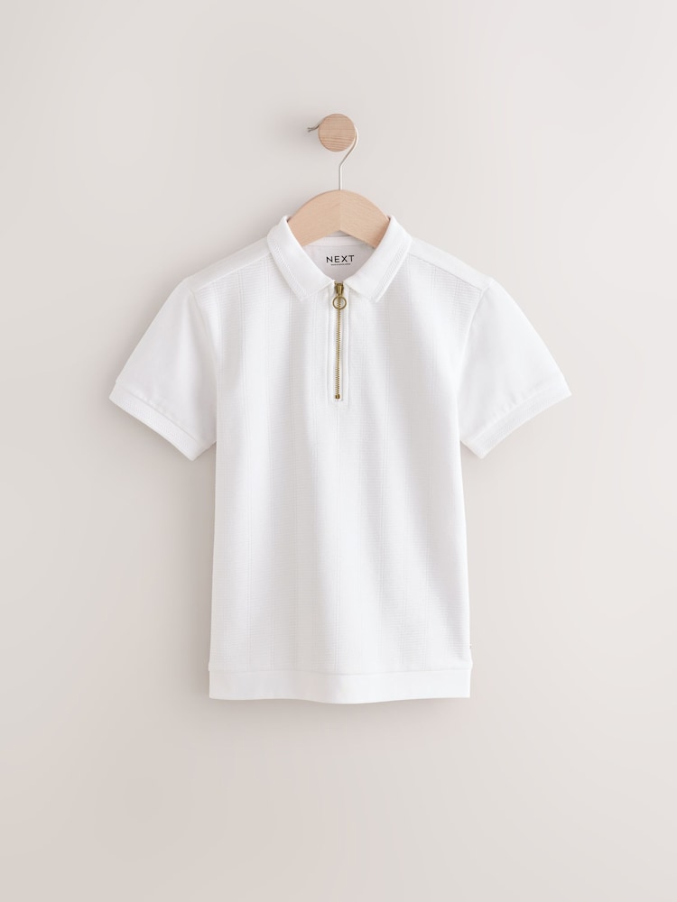 White Textured Short Sleeve Quarter Zip Polo Shirt (3-16yrs) - Image 1 of 5