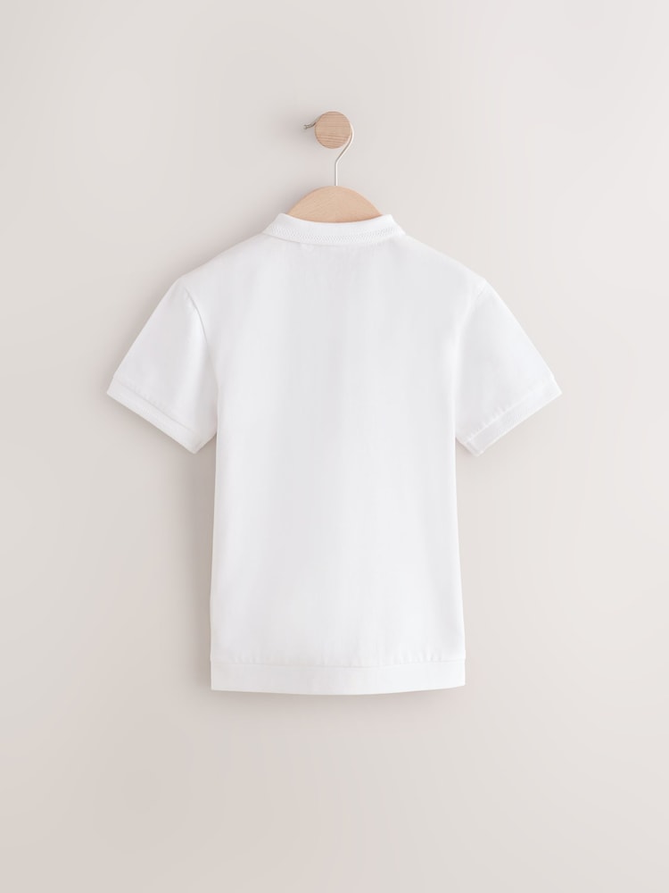 White Textured Short Sleeve Quarter Zip Polo Shirt (3-16yrs) - Image 2 of 5