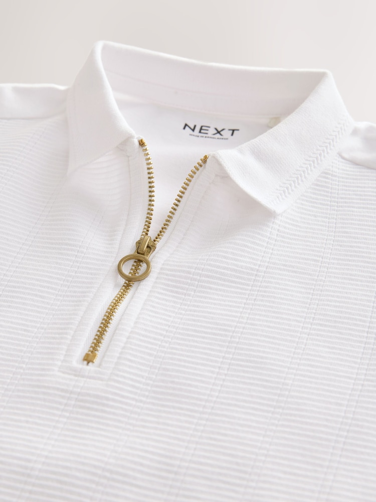 White Textured Short Sleeve Quarter Zip Polo Shirt (3-16yrs) - Image 3 of 5