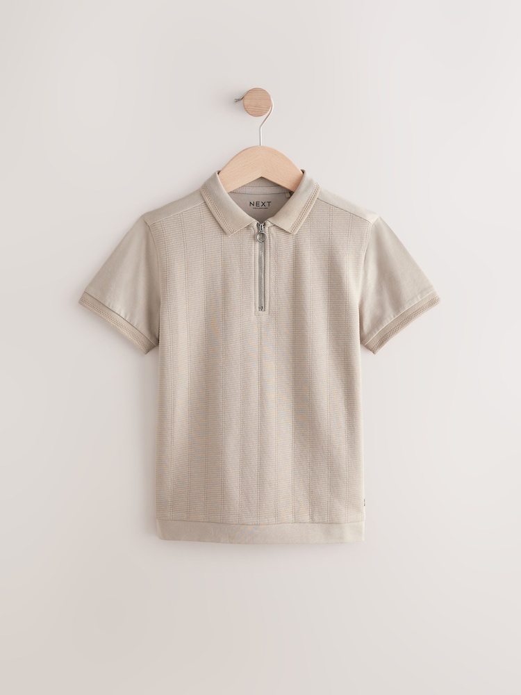 Stone Textured Short Sleeve Quarter Zip Polo Shirt (3-16yrs) - Image 1 of 5
