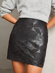 Lipsy Black Embroidered Faux Leather Mini Skirt - Image 1 of 4