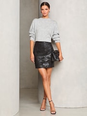 Lipsy Black Embroidered Faux Leather Mini Skirt - Image 3 of 4