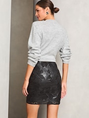 Lipsy Black Embroidered Faux Leather Mini Skirt - Image 4 of 4