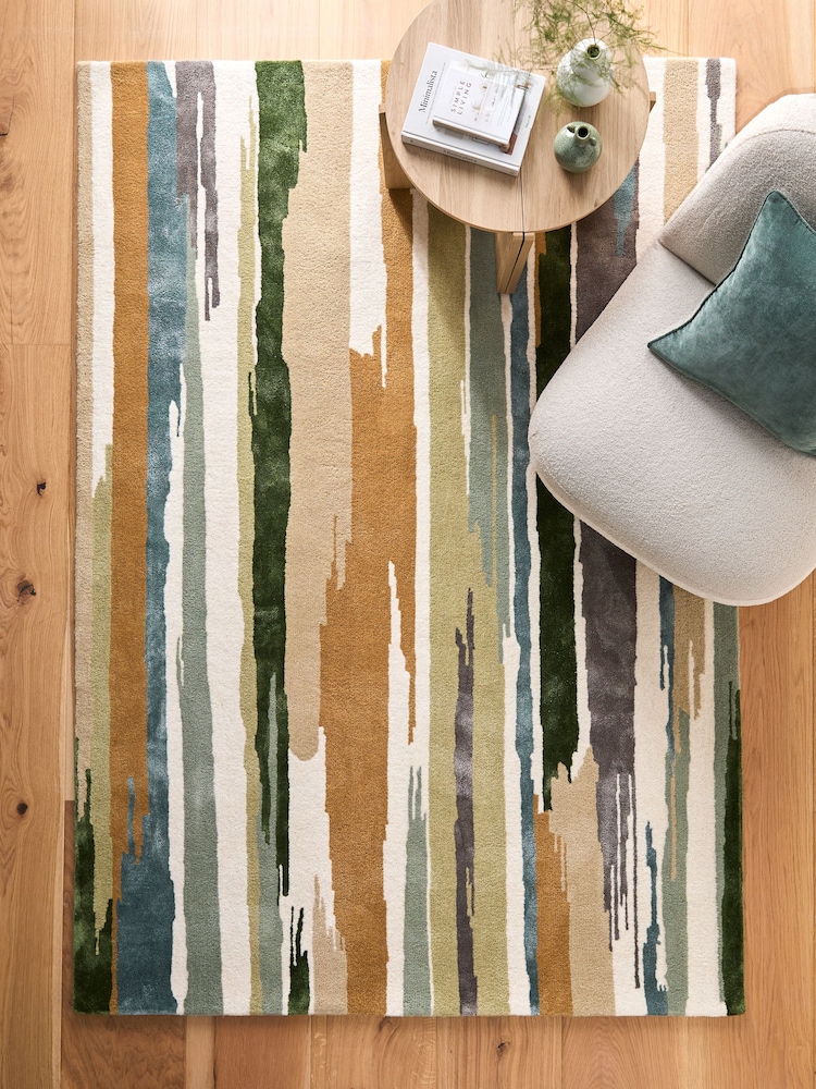 Green Painted Abstract Rug - Image 1 of 5