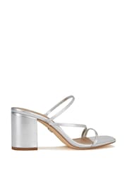 Novo Silver Regular Fit Nata Strappy Block Heel Mules - Image 3 of 3