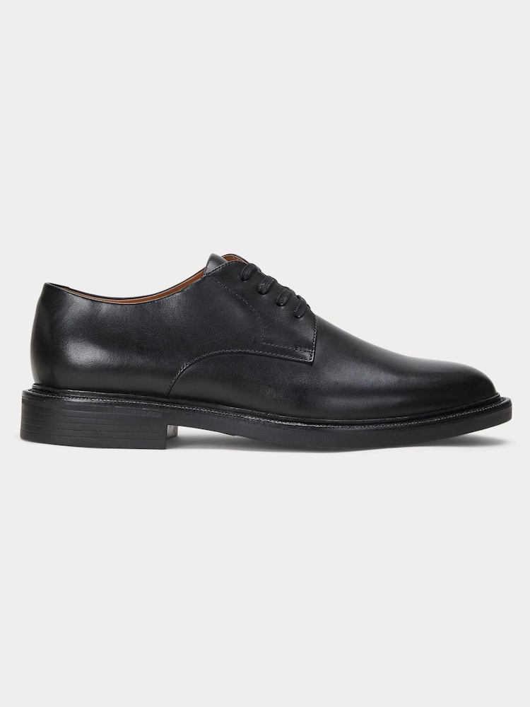 Polo Ralph Lauren Black Asher Burnished Leather Derby Shoes - Image 1 of 4