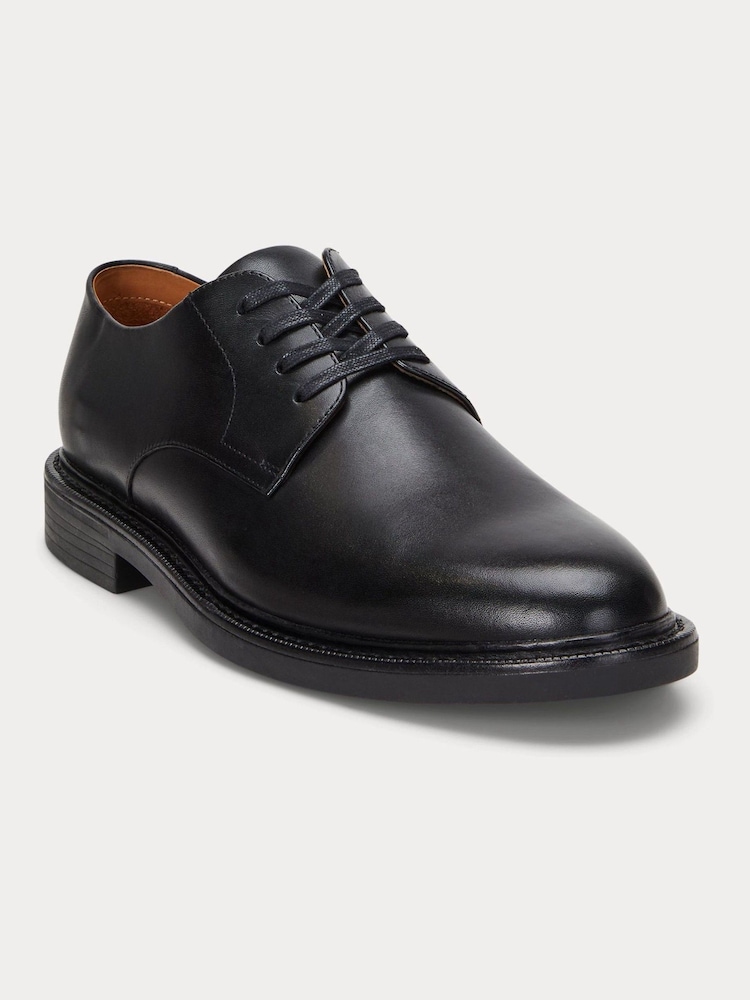 Polo Ralph Lauren Black Asher Burnished Leather Derby Shoes - Image 2 of 4