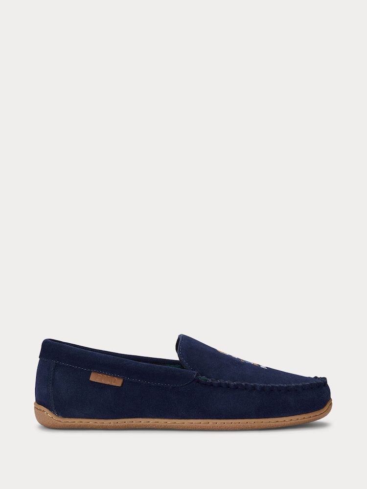Синий - Polo Ralph Lauren Suede Brenan Bear Logo Slippers - Изображение 1 из 4