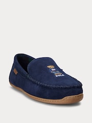 Синий - Polo Ralph Lauren Suede Brenan Bear Logo Slippers - Изображение 2 из 4