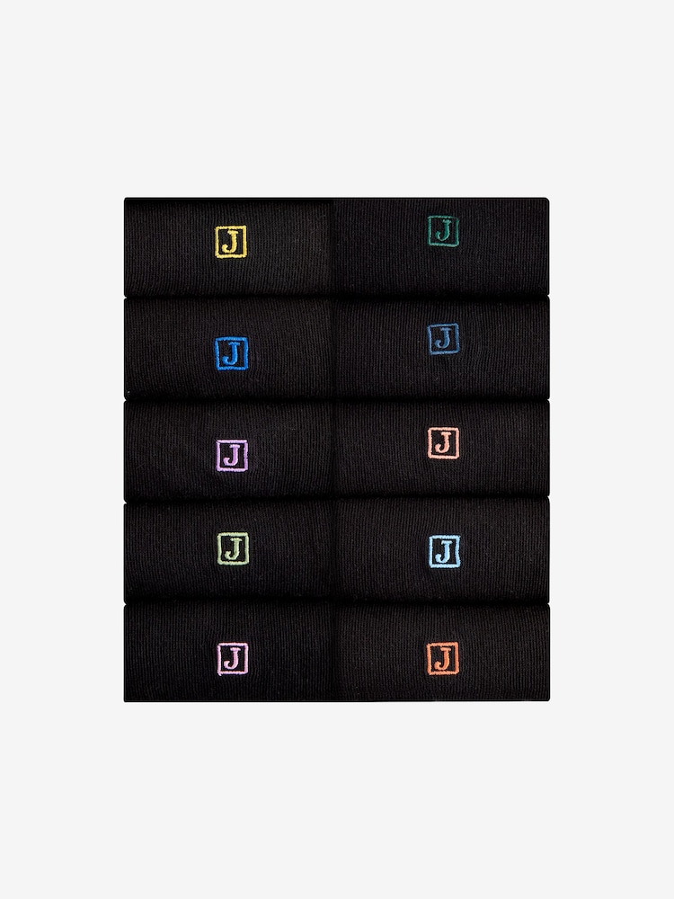 Initials Black Embroidered Lasting Fresh Socks 10 Pack - Image 1 of 13