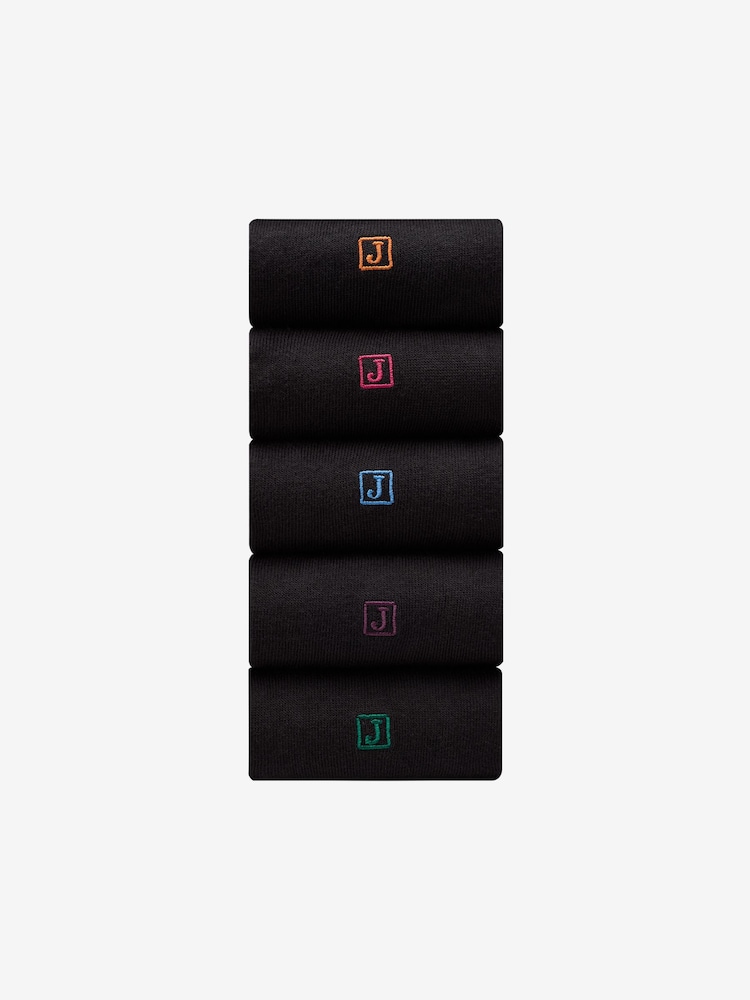 Inital Black Embroidered Lasting Fresh Socks 5 Pack - Image 1 of 9