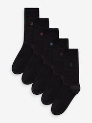Inital Black Embroidered Lasting Fresh Socks 5 Pack - Image 2 of 9
