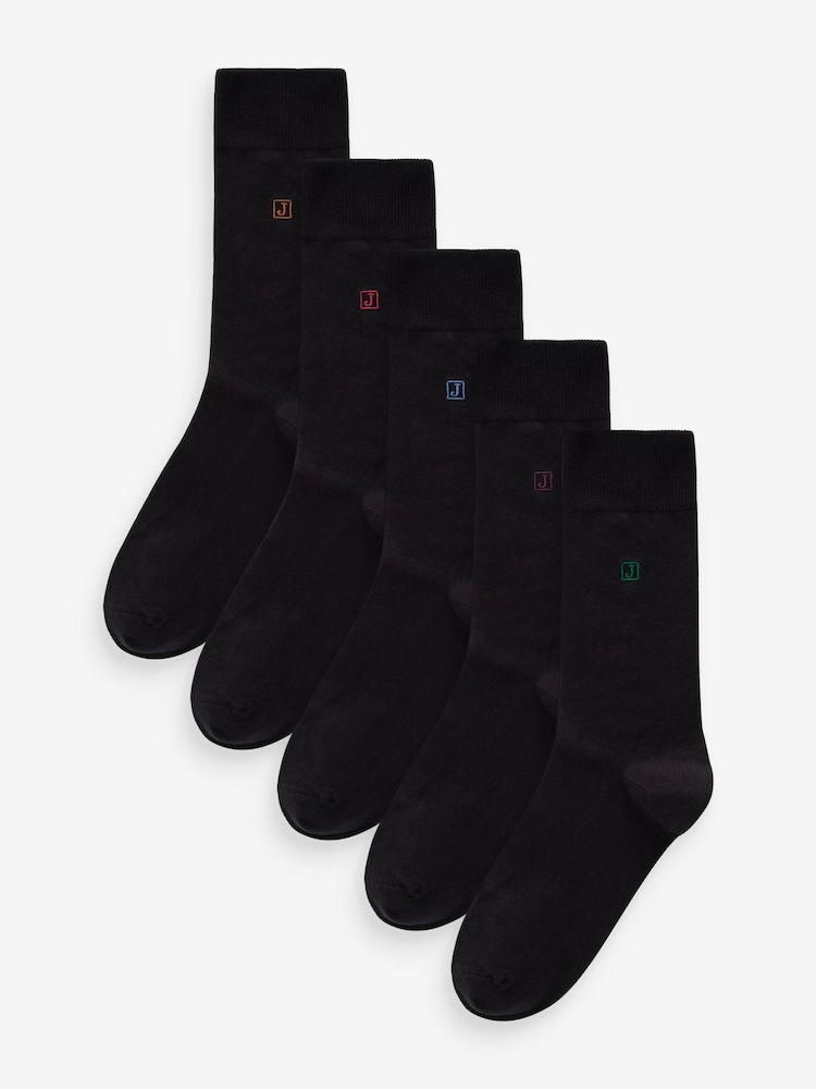 Inital Black Embroidered Lasting Fresh Socks 5 Pack - Image 2 of 9